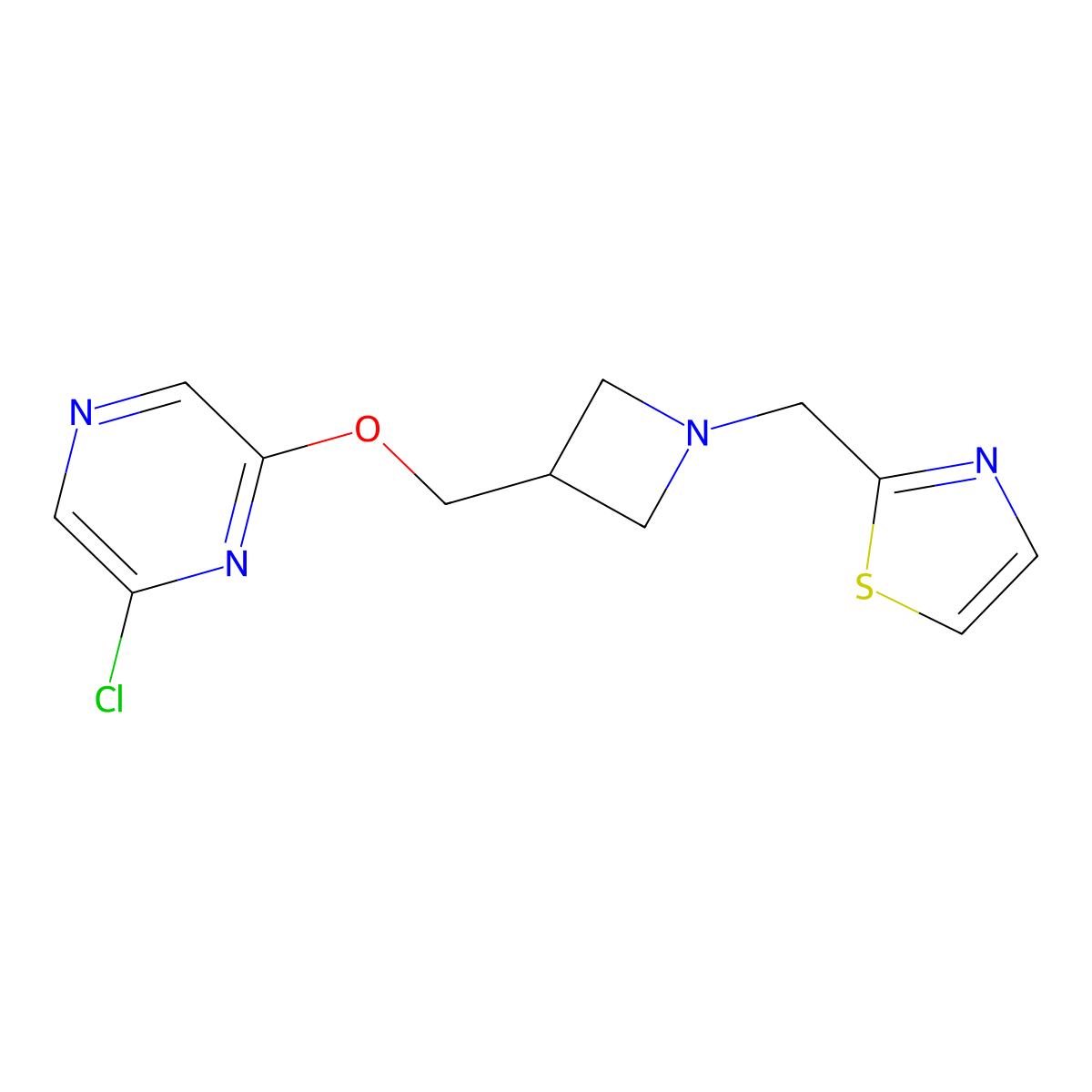 2-Chloro-6-({1-[(1,3-thiazol-2-yl)methyl]azetidin-3-yl}methoxy)pyrazine molecular structure, CAS 3054537-74-2