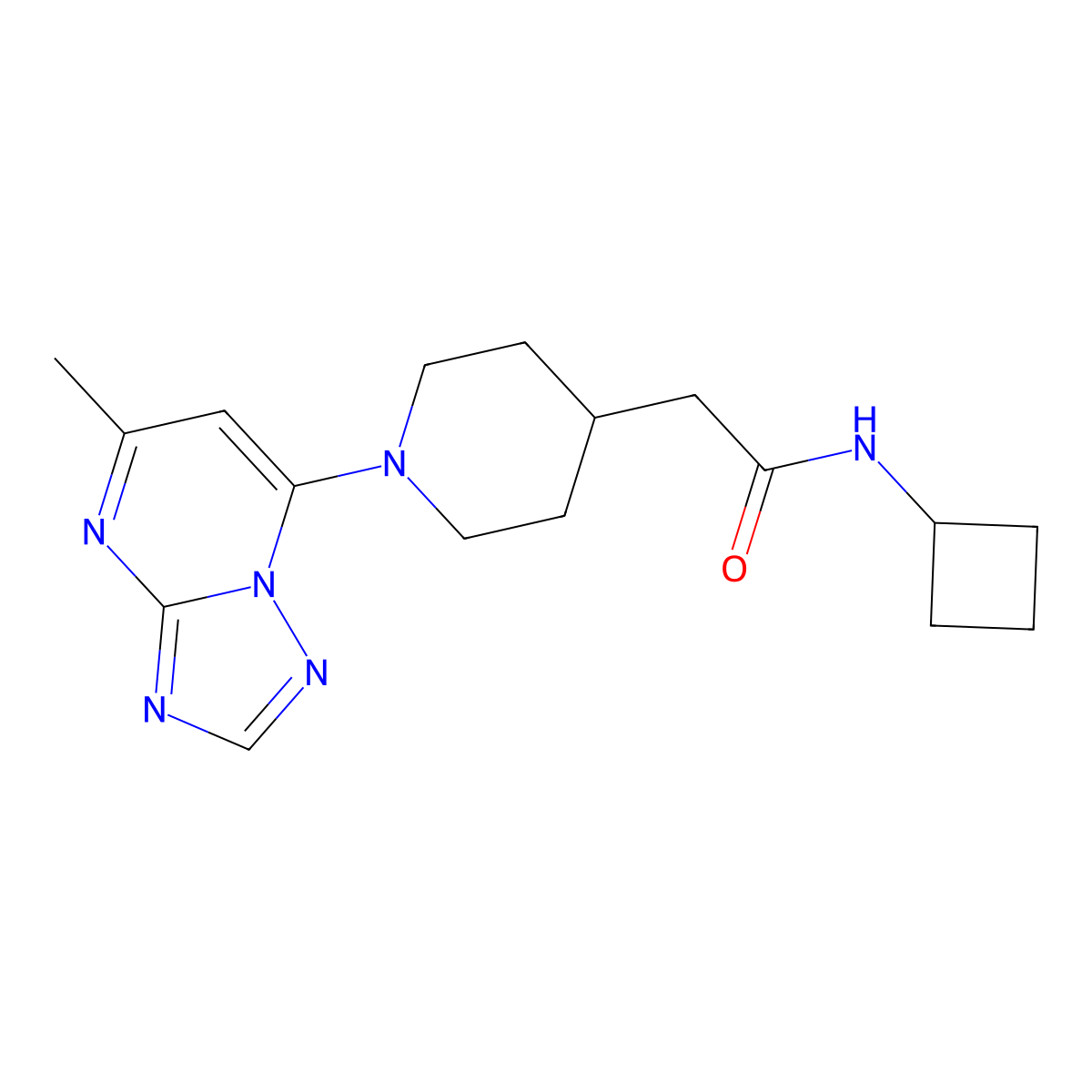 N-cyclobutyl-2-(1-{5-methyl-[1,2,4]triazolo[1,5-a]pyrimidin-7-yl}piperidin-4-yl)acetamide molecular structure, CAS 3054537-75-3