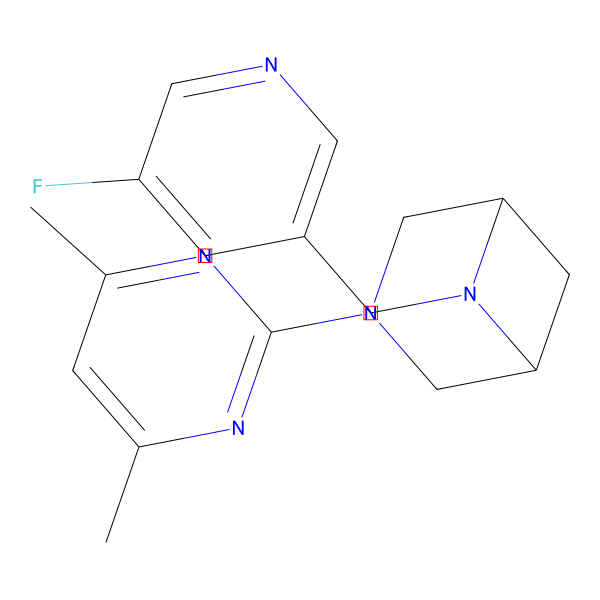 3-(4,6-Dimethylpyrimidin-2-yl)-6-[(5-fluoropyridin-3-yl)methyl]-3,6-diazabicyclo[3.1.1]heptane molecular structure, CAS 3054537-76-4
