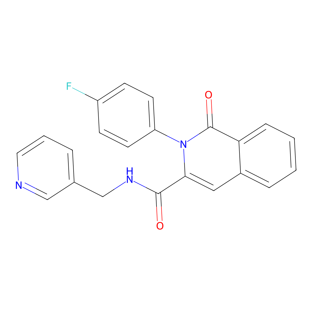 2-(4-fluorophenyl)-1-oxo-N-(pyridin-3-ylmethyl)isoquinoline-3-carboxamide molecular structure, CAS 3054537-79-7