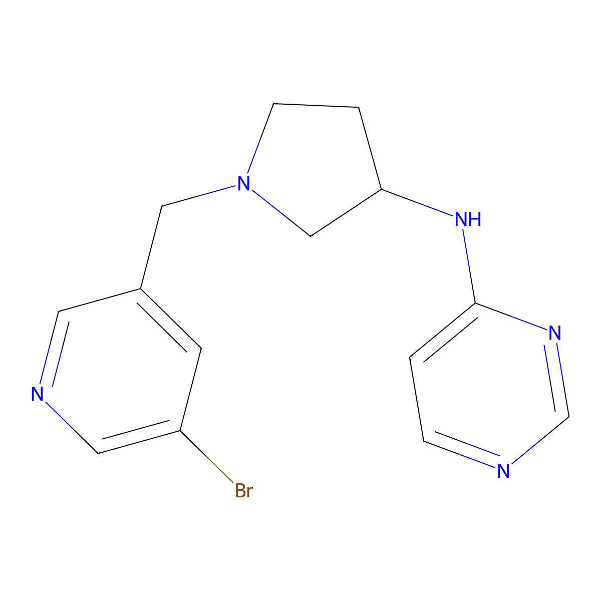 N-{1-[(5-bromopyridin-3-yl)methyl]pyrrolidin-3-yl}pyrimidin-4-amine molecular structure, CAS 3054537-83-3