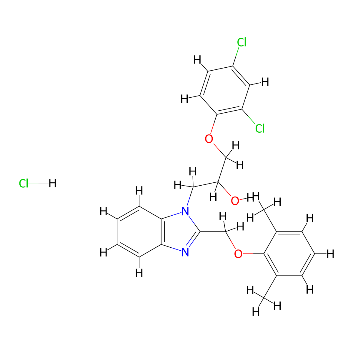 1-(2,4-dichlorophenoxy)-3-{2-[(2,6-dimethylphenoxy)methyl]-1H-1,3-benzodiazol-1-yl}propan-2-ol hydrochloride molecular structure, CAS 3054537-86-6