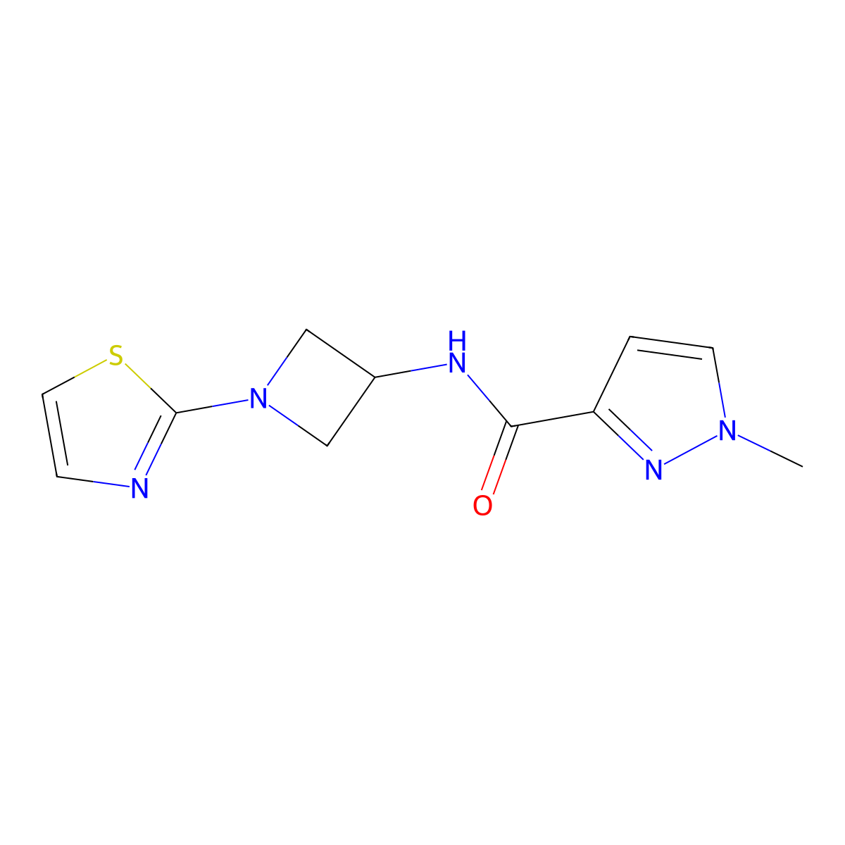 1-methyl-N-[1-(1,3-thiazol-2-yl)azetidin-3-yl]-1H-pyrazole-3-carboxamide molecular structure, CAS 3054537-87-7