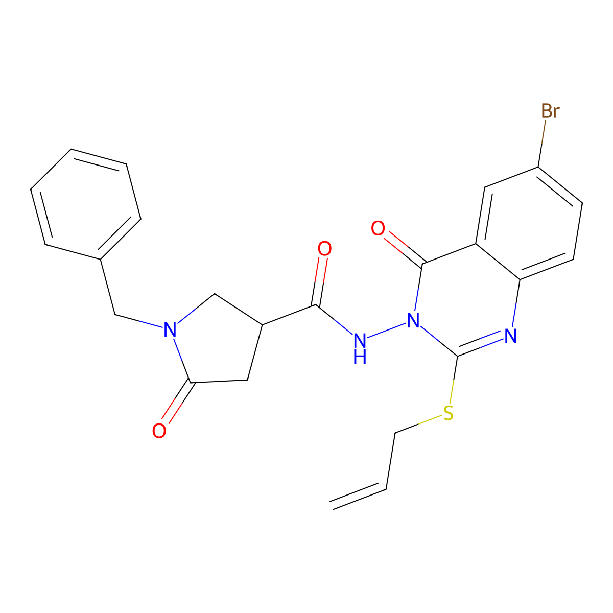 1-benzyl-N-[6-bromo-4-oxo-2-(prop-2-en-1-ylsulfanyl)-3,4-dihydroquinazolin-3-yl]-5-oxopyrrolidine-3-carboxamide molecular structure, CAS 3054537-88-8