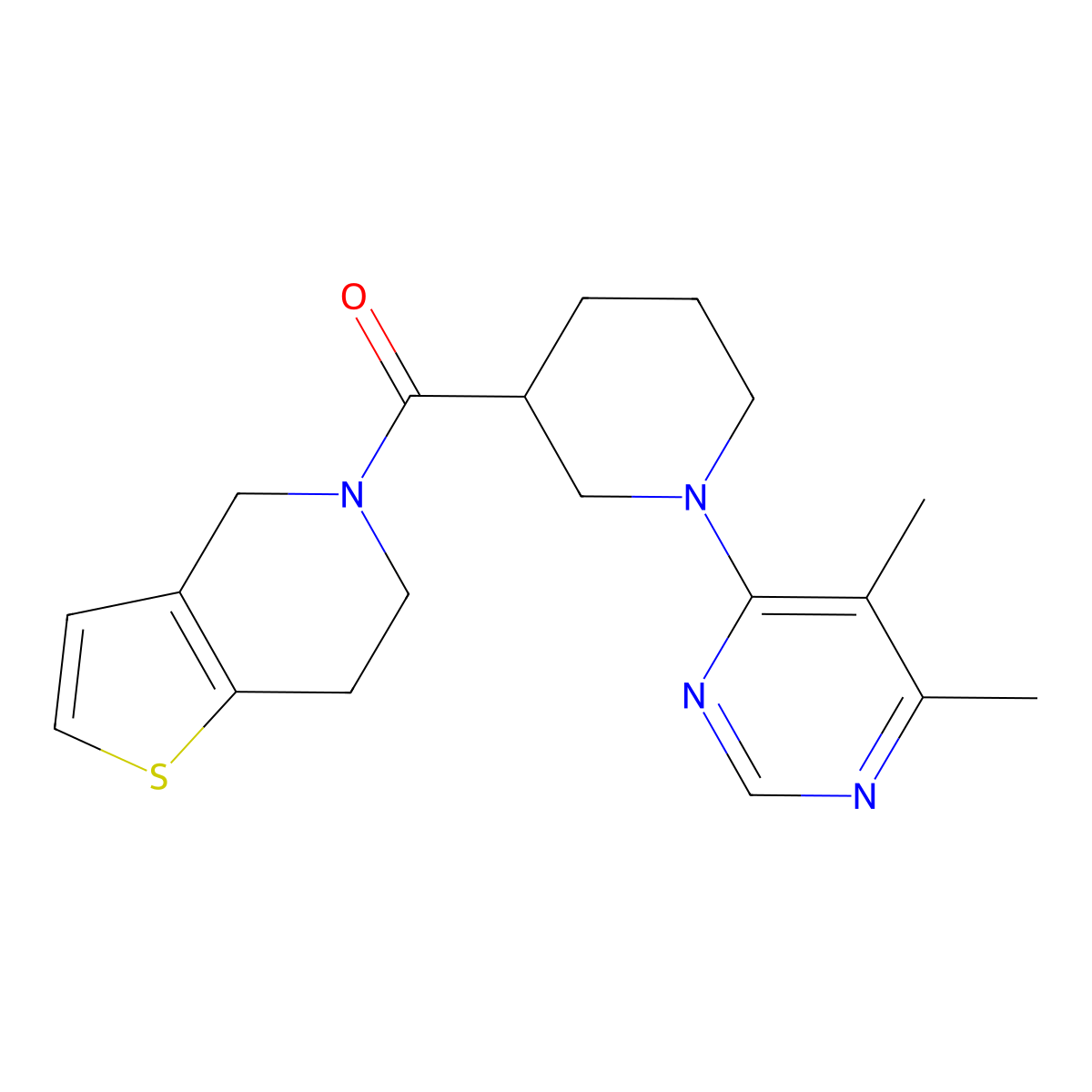 4,5-dimethyl-6-(3-{4H,5H,6H,7H-thieno[3,2-c]pyridine-5-carbonyl}piperidin-1-yl)pyrimidine molecular structure, CAS 3054537-93-5