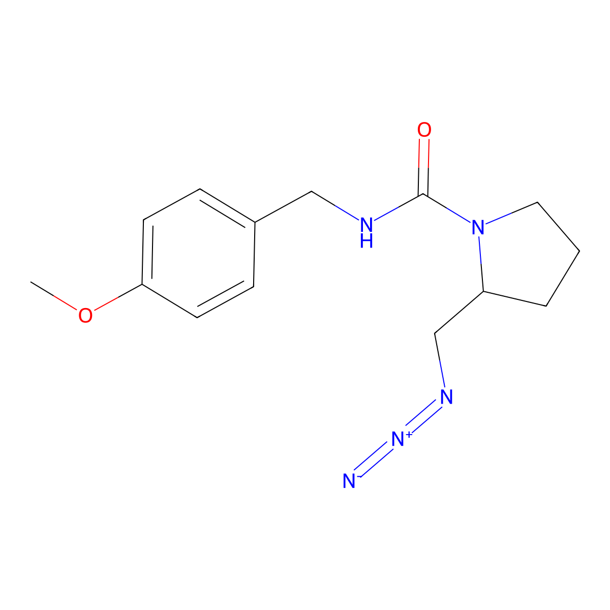 2-(azidomethyl)-N-[(4-methoxyphenyl)methyl]pyrrolidine-1-carboxamide molecular structure, CAS 3054537-94-6