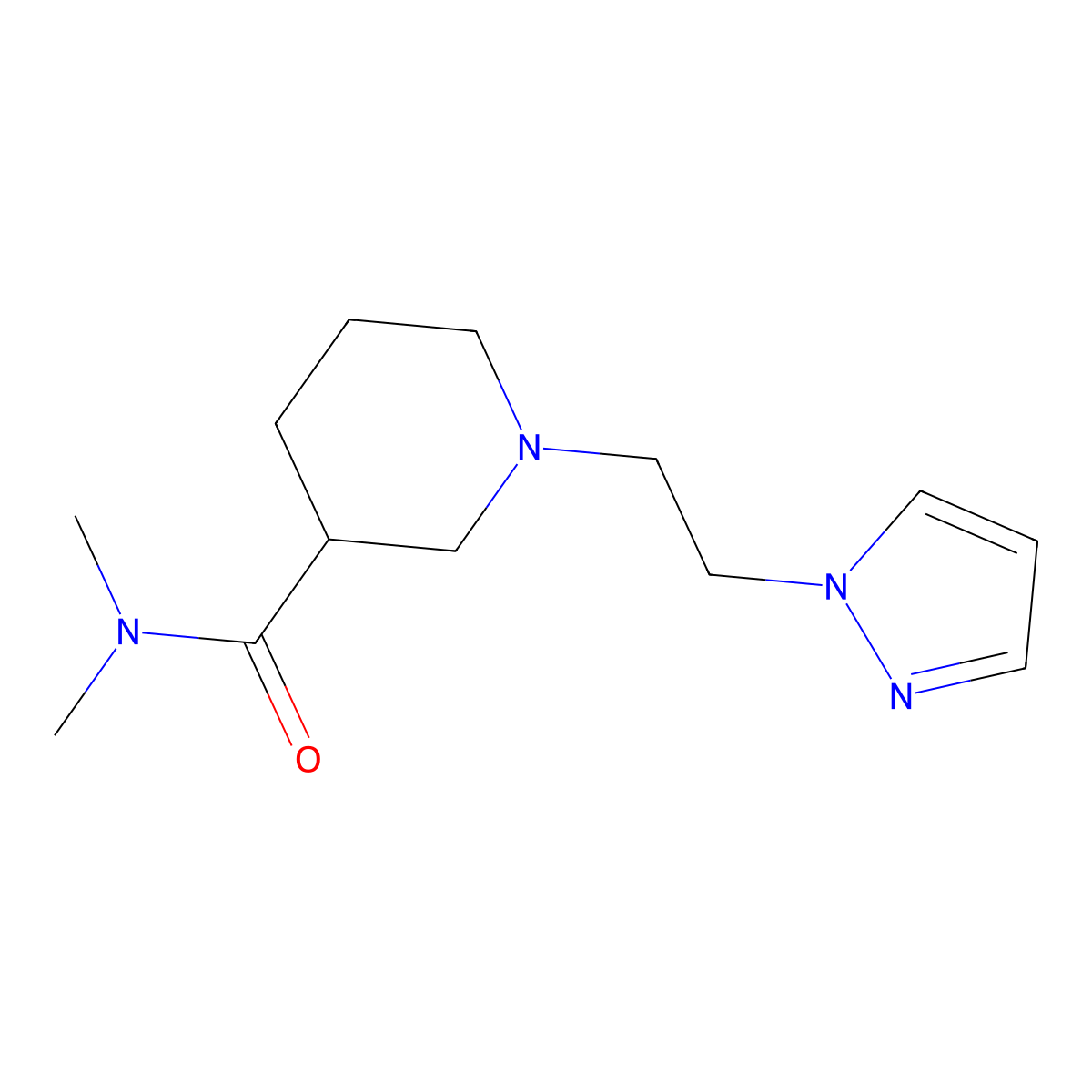 N,N-dimethyl-1-[2-(1H-pyrazol-1-yl)ethyl]piperidine-3-carboxamide molecular structure, CAS 3054537-99-1