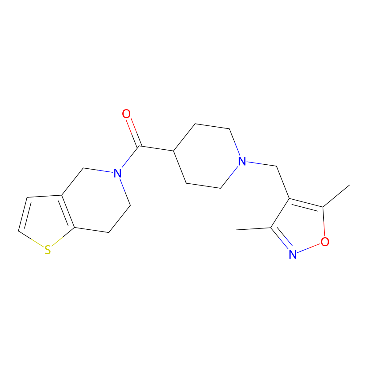 1-[(3,5-dimethyl-1,2-oxazol-4-yl)methyl]-4-{4H,5H,6H,7H-thieno[3,2-c]pyridine-5-carbonyl}piperidine molecular structure, CAS 3054538-03-0
