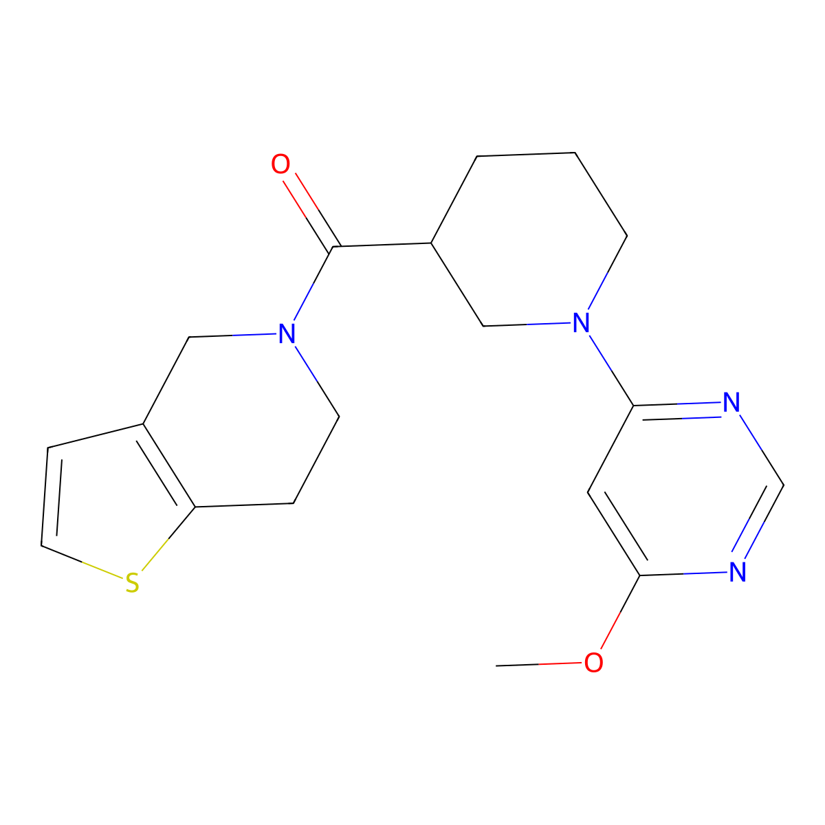 4-methoxy-6-(3-{4H,5H,6H,7H-thieno[3,2-c]pyridine-5-carbonyl}piperidin-1-yl)pyrimidine molecular structure, CAS 3054538-06-3