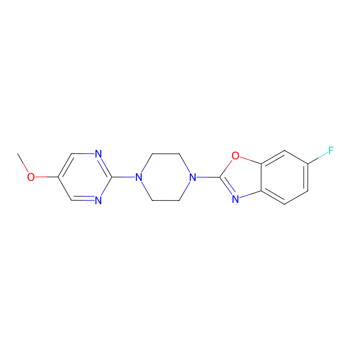 6-Fluoro-2-[4-(5-methoxypyrimidin-2-yl)piperazin-1-yl]-1,3-benzoxazole molecular structure, CAS 3054538-07-4