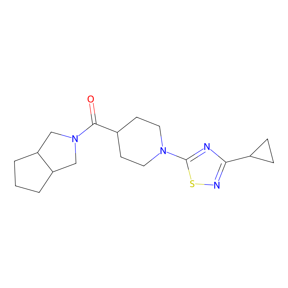 1-(3-Cyclopropyl-1,2,4-thiadiazol-5-yl)-4-{octahydrocyclopenta[c]pyrrole-2-carbonyl}piperidine molecular structure, CAS 3054538-09-6