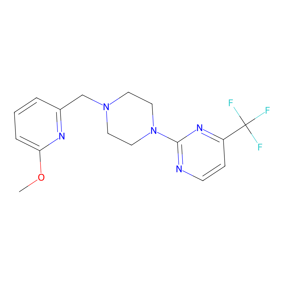 2-{4-[(6-Methoxypyridin-2-yl)methyl]piperazin-1-yl}-4-(trifluoromethyl)pyrimidine molecular structure, CAS 3054538-11-0