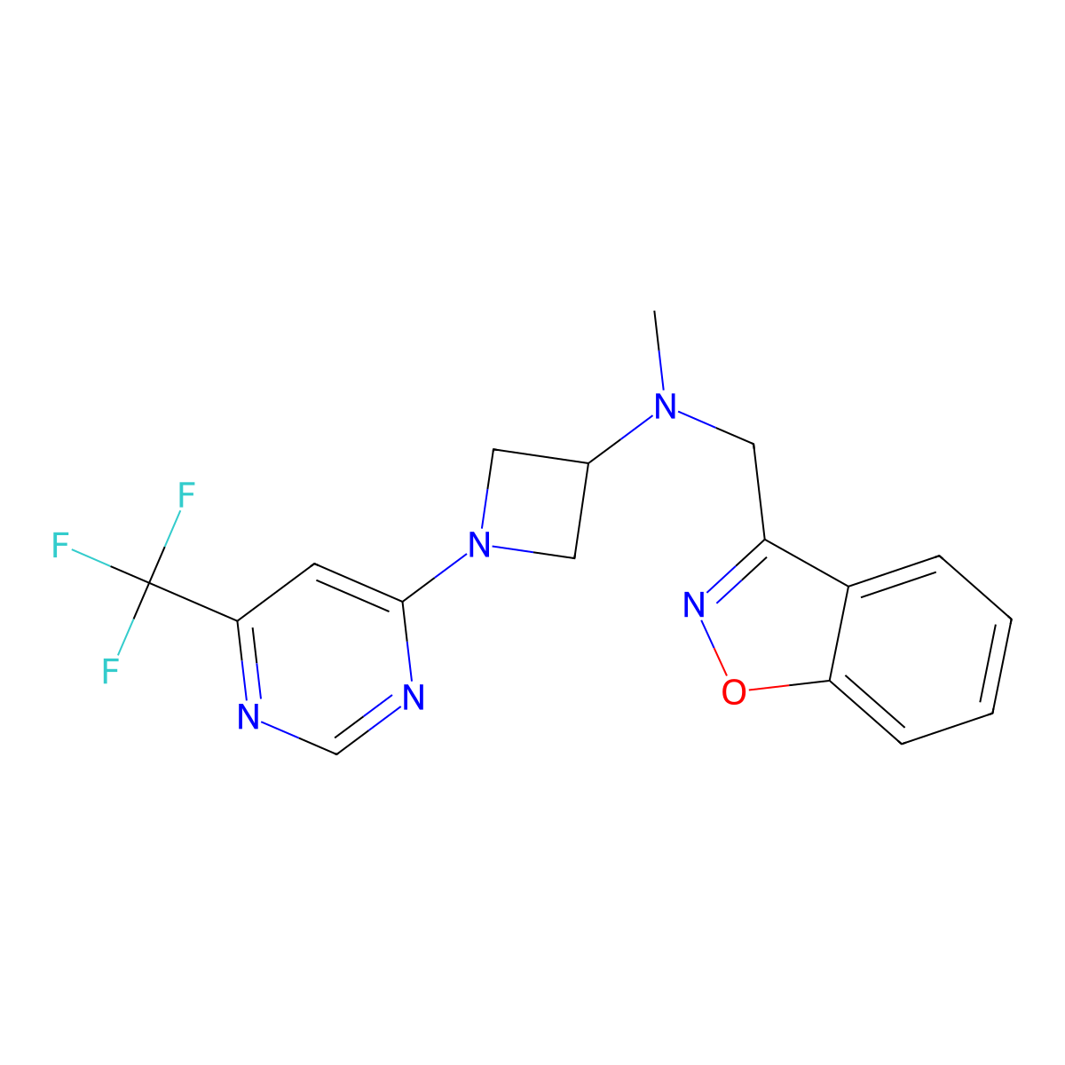 N-[(1,2-benzoxazol-3-yl)methyl]-N-methyl-1-[6-(trifluoromethyl)pyrimidin-4-yl]azetidin-3-amine molecular structure, CAS 3054538-19-8