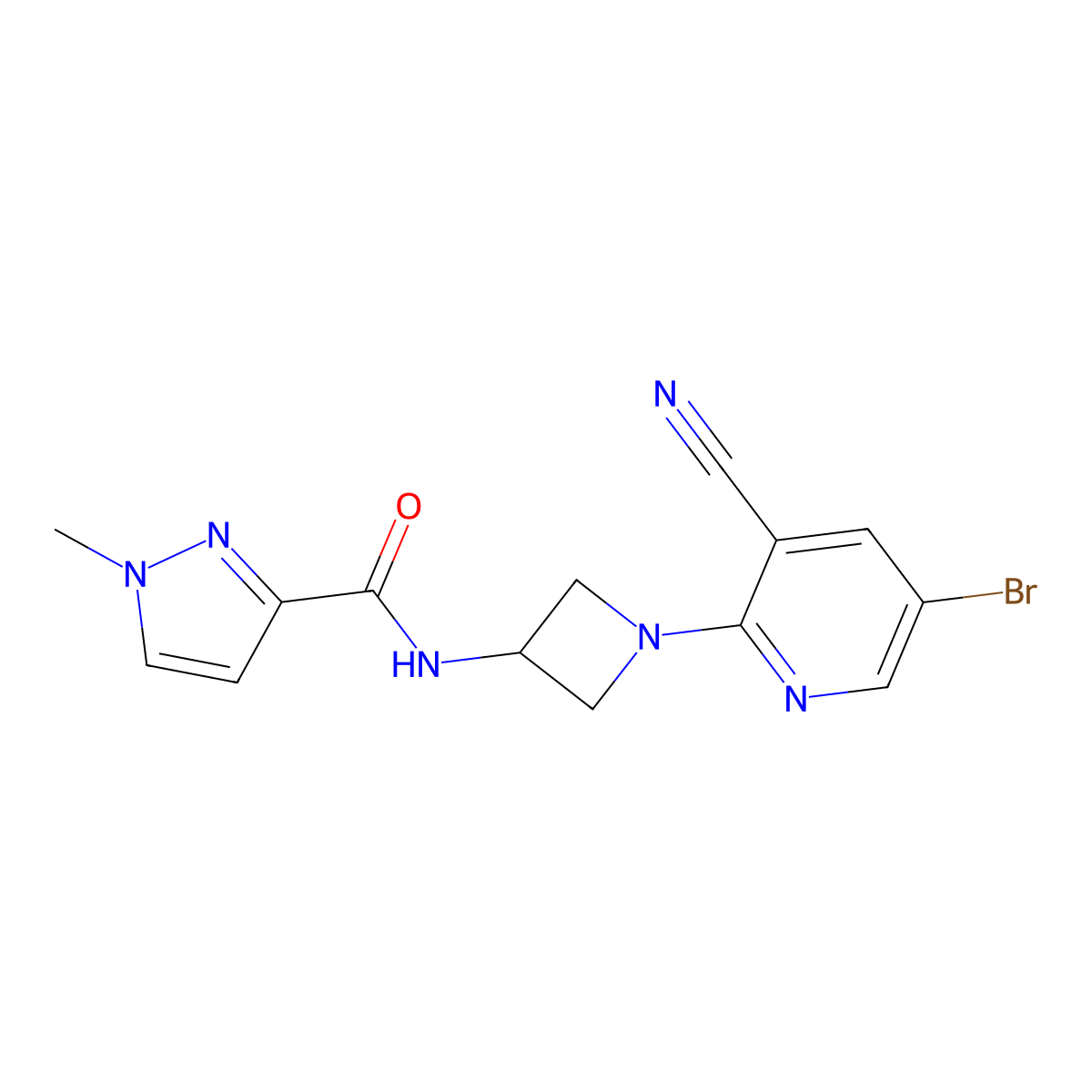 N-[1-(5-bromo-3-cyanopyridin-2-yl)azetidin-3-yl]-1-methyl-1H-pyrazole-3-carboxamide molecular structure, CAS 3054538-20-1