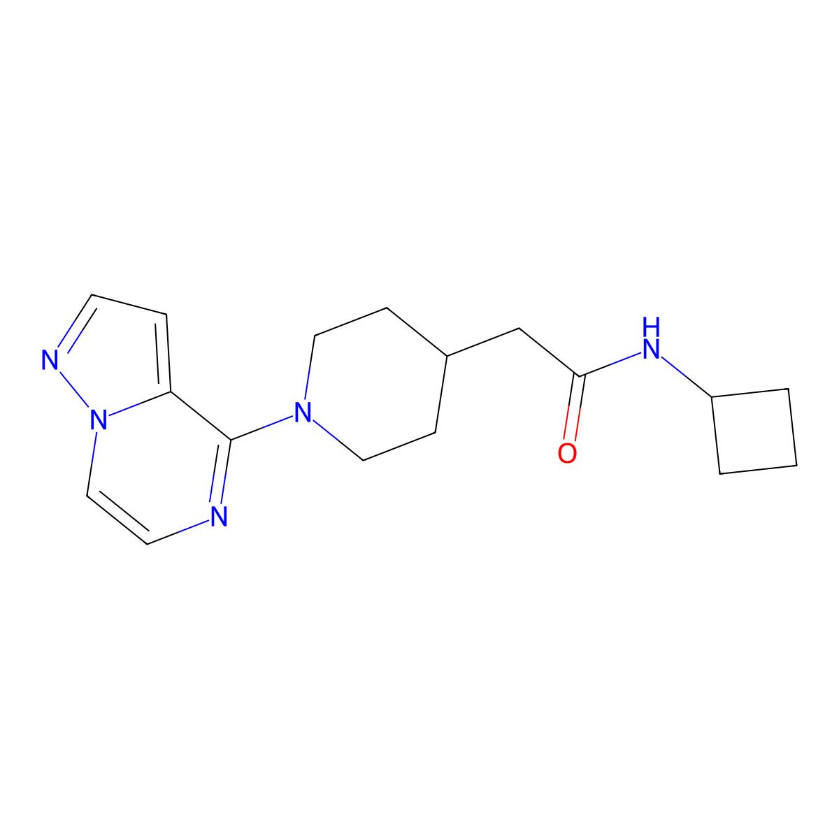 N-cyclobutyl-2-(1-{pyrazolo[1,5-a]pyrazin-4-yl}piperidin-4-yl)acetamide molecular structure, CAS 3054538-22-3