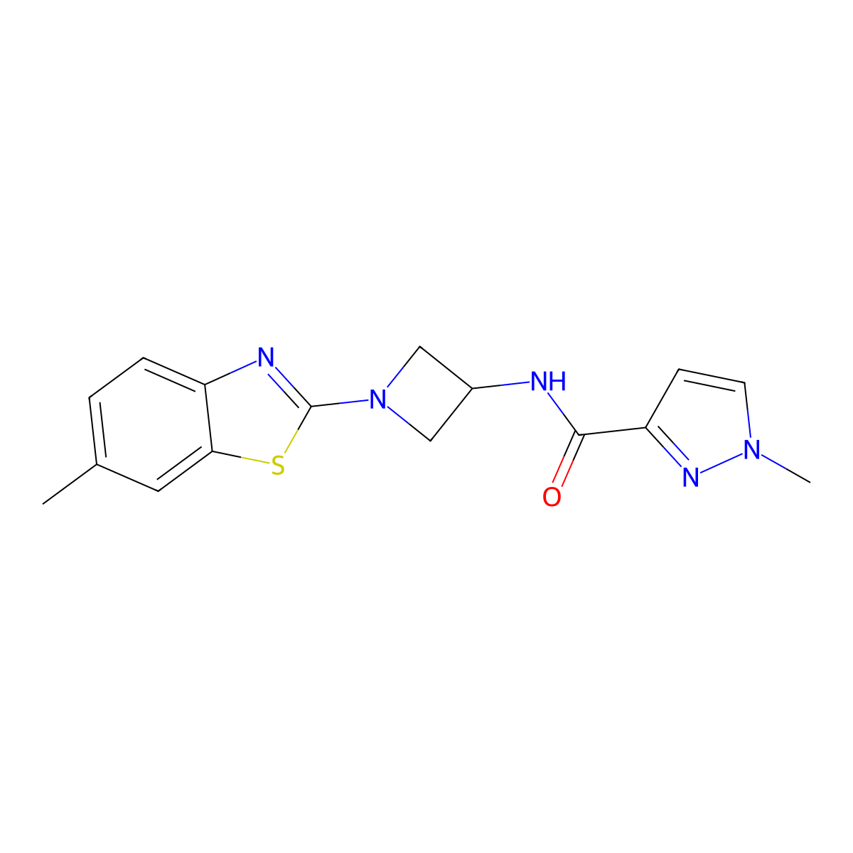 1-methyl-N-[1-(6-methyl-1,3-benzothiazol-2-yl)azetidin-3-yl]-1H-pyrazole-3-carboxamide molecular structure, CAS 3054538-23-4