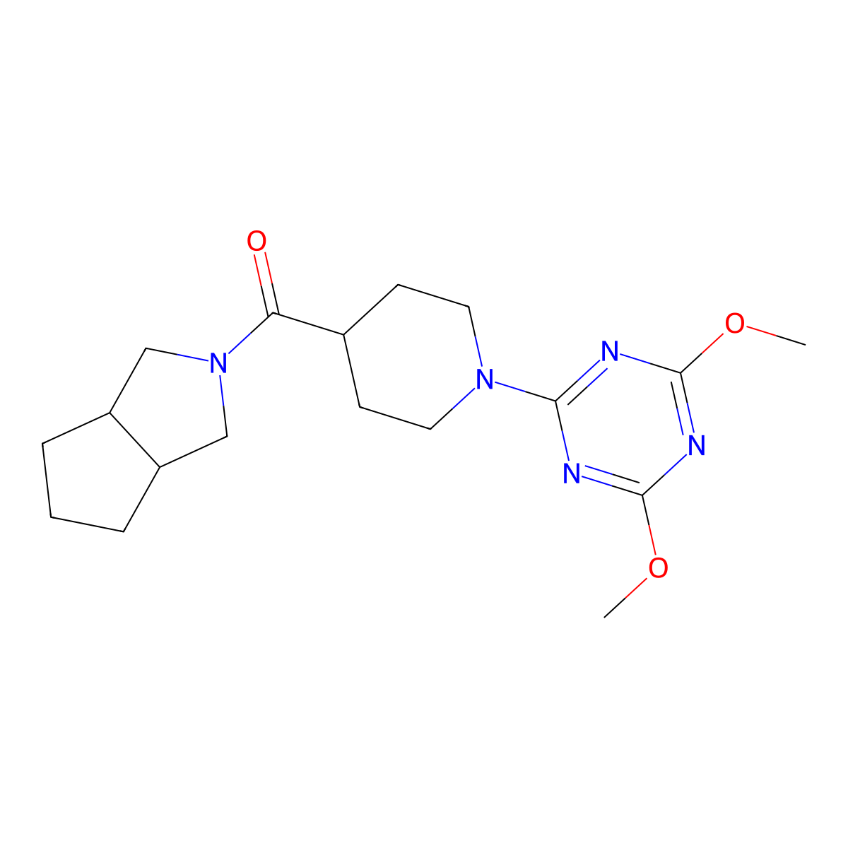 2,4-Dimethoxy-6-(4-{octahydrocyclopenta[c]pyrrole-2-carbonyl}piperidin-1-yl)-1,3,5-triazine molecular structure, CAS 3054538-25-6