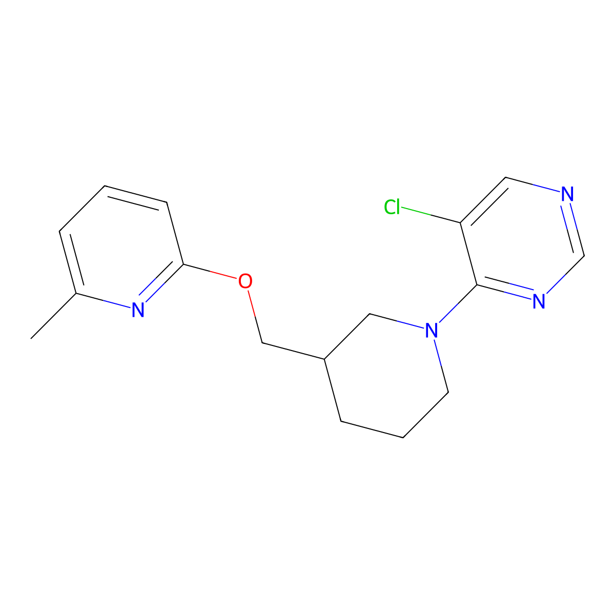 5-Chloro-4-(3-{[(6-methylpyridin-2-yl)oxy]methyl}piperidin-1-yl)pyrimidine molecular structure, CAS 3054538-26-7