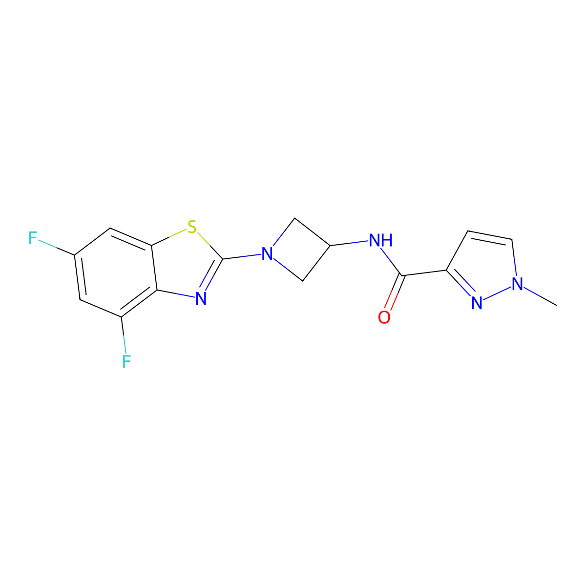 N-[1-(4,6-difluoro-1,3-benzothiazol-2-yl)azetidin-3-yl]-1-methyl-1H-pyrazole-3-carboxamide molecular structure, CAS 3054538-28-9