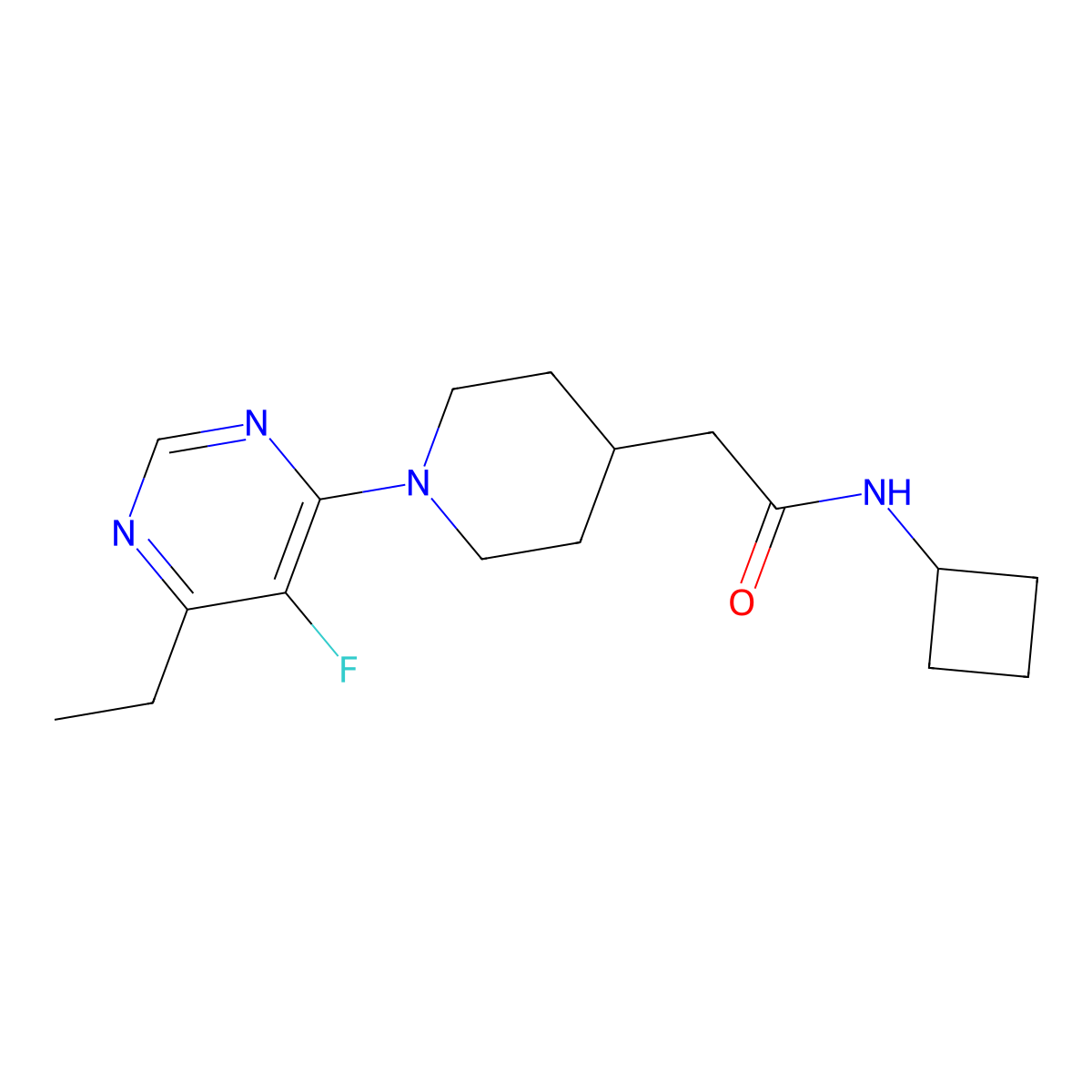 N-cyclobutyl-2-[1-(6-ethyl-5-fluoropyrimidin-4-yl)piperidin-4-yl]acetamide molecular structure, CAS 3054538-30-3
