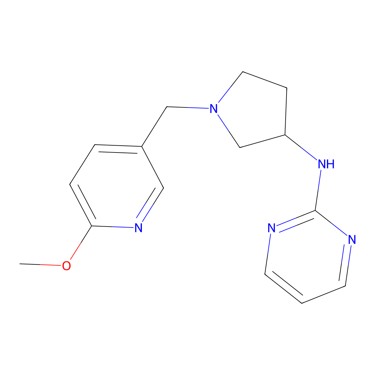N-{1-[(6-methoxypyridin-3-yl)methyl]pyrrolidin-3-yl}pyrimidin-2-amine molecular structure, CAS 3054538-31-4