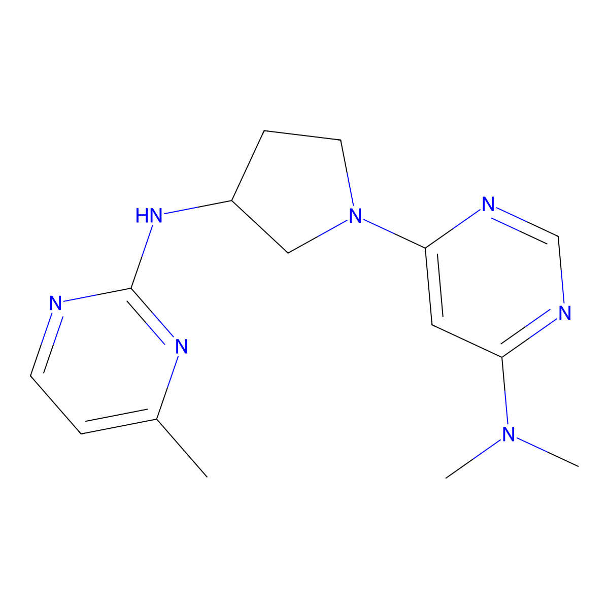N,N-dimethyl-6-{3-[(4-methylpyrimidin-2-yl)amino]pyrrolidin-1-yl}pyrimidin-4-amine molecular structure, CAS 3054538-44-9