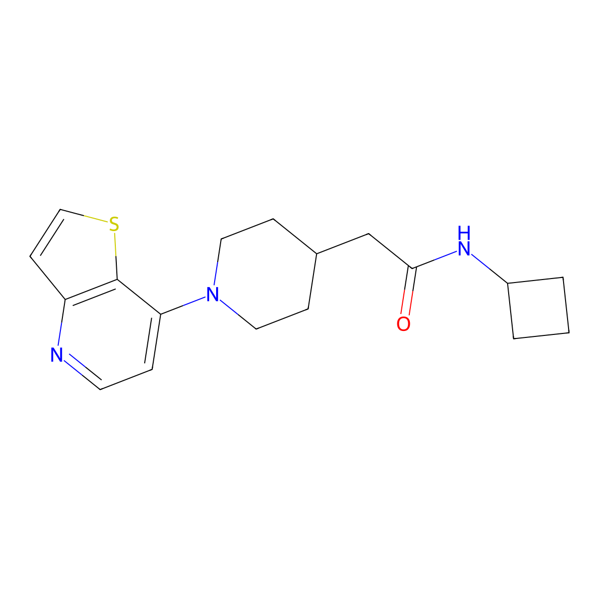 N-cyclobutyl-2-(1-{thieno[3,2-b]pyridin-7-yl}piperidin-4-yl)acetamide molecular structure, CAS 3054538-45-0