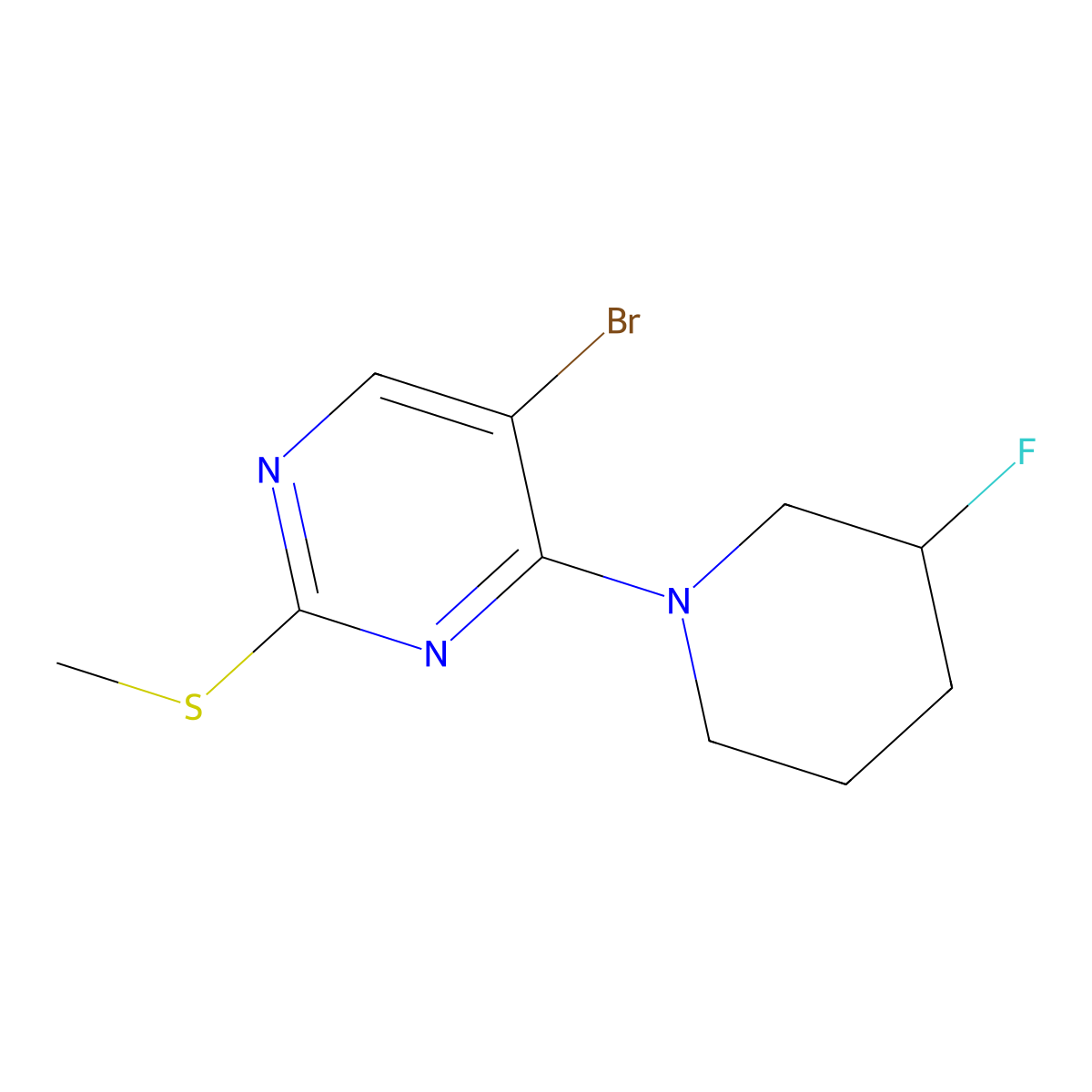 5-Bromo-4-(3-fluoropiperidin-1-yl)-2-(methylsulfanyl)pyrimidine molecular structure, CAS 3054538-46-1