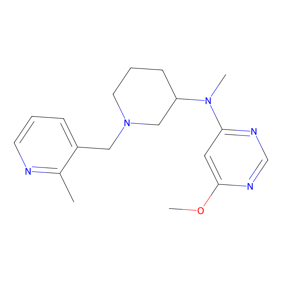 6-methoxy-N-methyl-N-{1-[(2-methylpyridin-3-yl)methyl]piperidin-3-yl}pyrimidin-4-amine molecular structure, CAS 3054538-47-2
