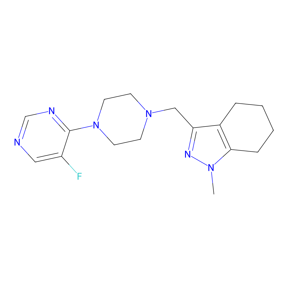 3-({4-[4-(difluoromethyl)pyridin-2-yl]piperazin-1-yl}methyl)-1-methyl-4,5,6,7-tetrahydro-1H-indazole molecular structure, CAS 3054538-52-9