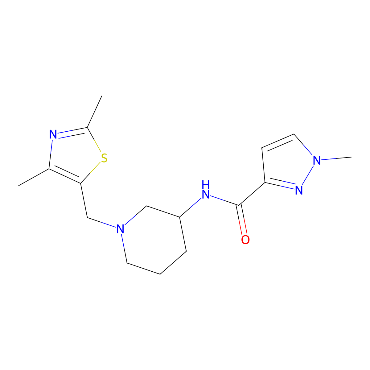 N-{1-[(2,4-dimethyl-1,3-thiazol-5-yl)methyl]piperidin-3-yl}-1-methyl-1H-pyrazole-3-carboxamide molecular structure, CAS 3054538-53-0