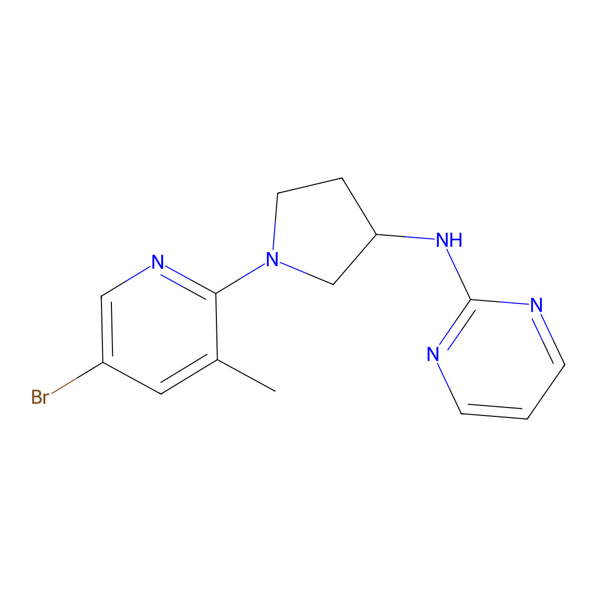 N-[1-(5-bromo-3-methylpyridin-2-yl)pyrrolidin-3-yl]pyrimidin-2-amine molecular structure, CAS 3054538-54-1