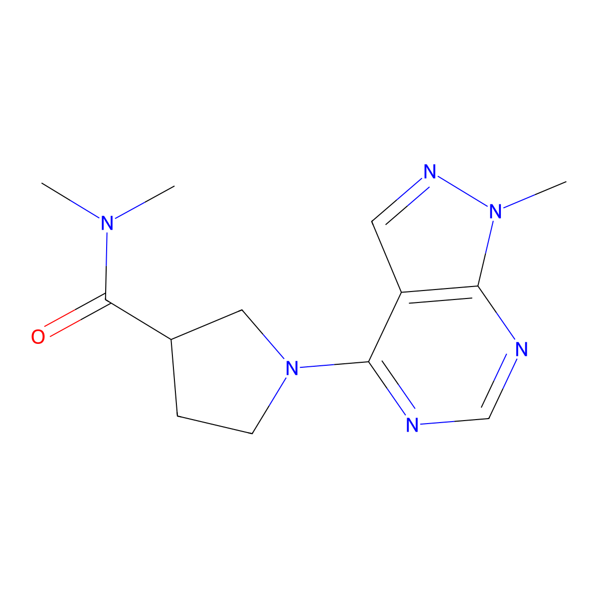 N,N-dimethyl-1-{1-methyl-1H-pyrazolo[3,4-d]pyrimidin-4-yl}pyrrolidine-3-carboxamide molecular structure, CAS 3054538-55-2
