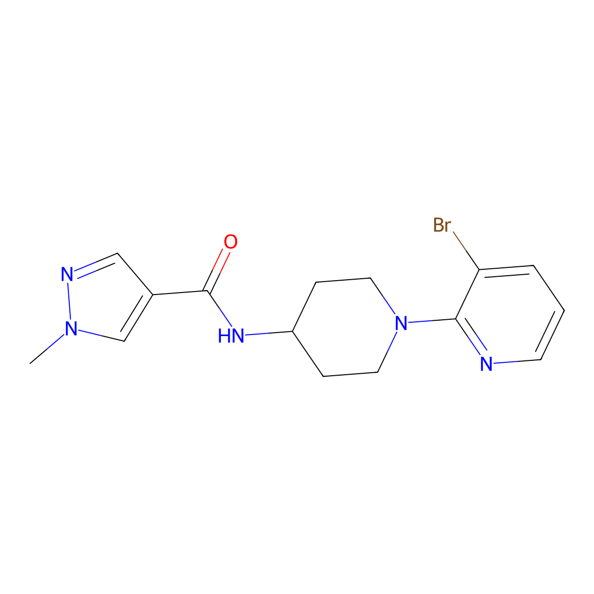 N-[1-(3-bromopyridin-2-yl)piperidin-4-yl]-1-methyl-1H-pyrazole-4-carboxamide molecular structure, CAS 3054538-58-5