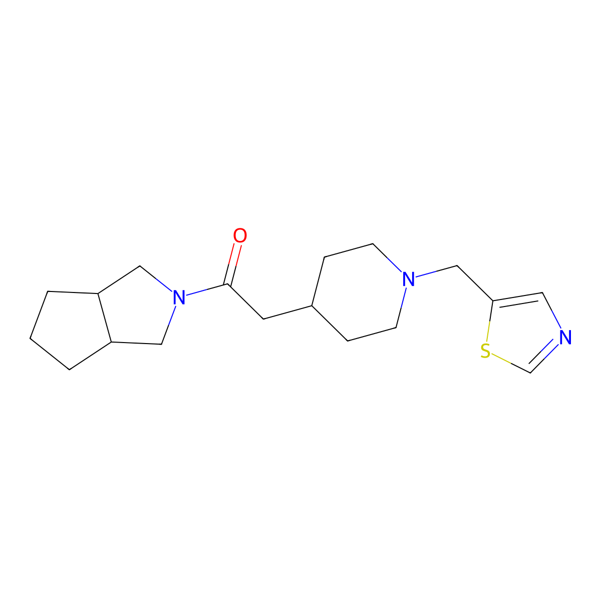 1-{Octahydrocyclopenta[c]pyrrol-2-yl}-2-{1-[(1,3-thiazol-5-yl)methyl]piperidin-4-yl}ethan-1-one molecular structure, CAS 3054538-61-0