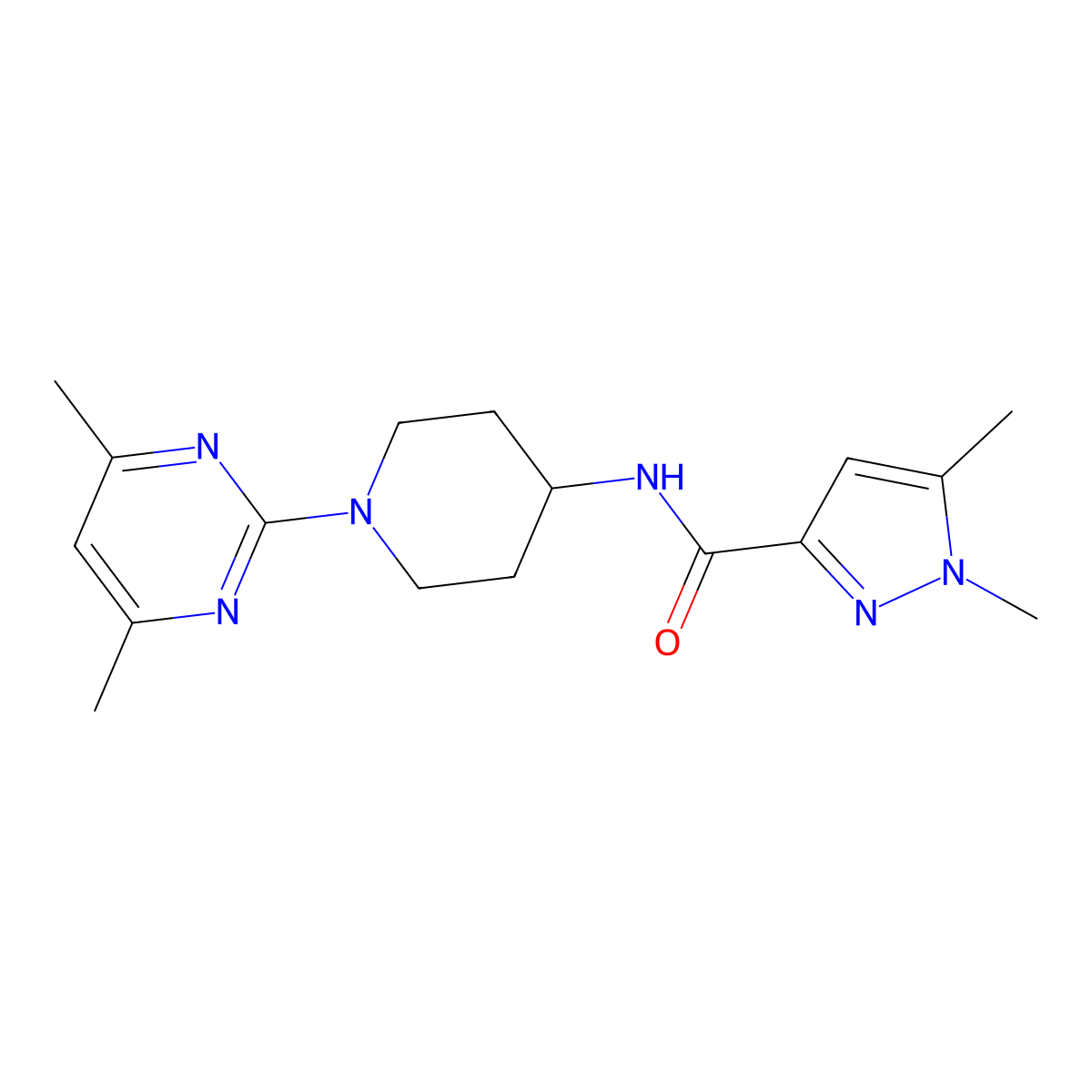 N-[1-(4,6-dimethylpyrimidin-2-yl)piperidin-4-yl]-1,5-dimethyl-1H-pyrazole-3-carboxamide molecular structure, CAS 3054538-64-3