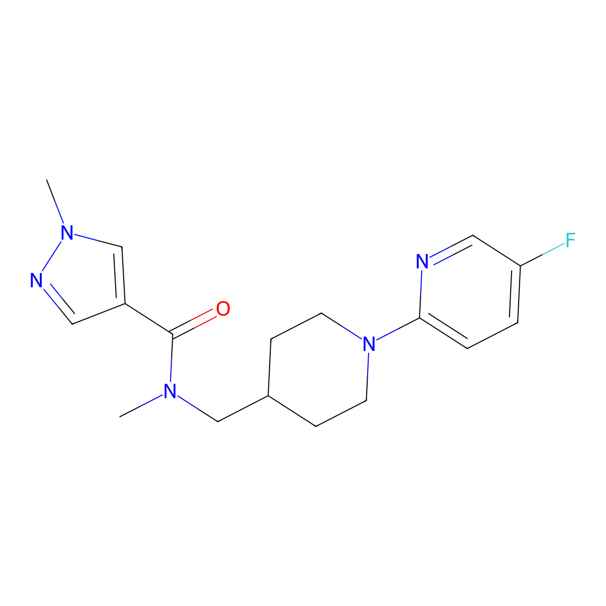 N-{[1-(5-fluoropyridin-2-yl)piperidin-4-yl]methyl}-N,1-dimethyl-1H-pyrazole-4-carboxamide molecular structure, CAS 3054538-67-6