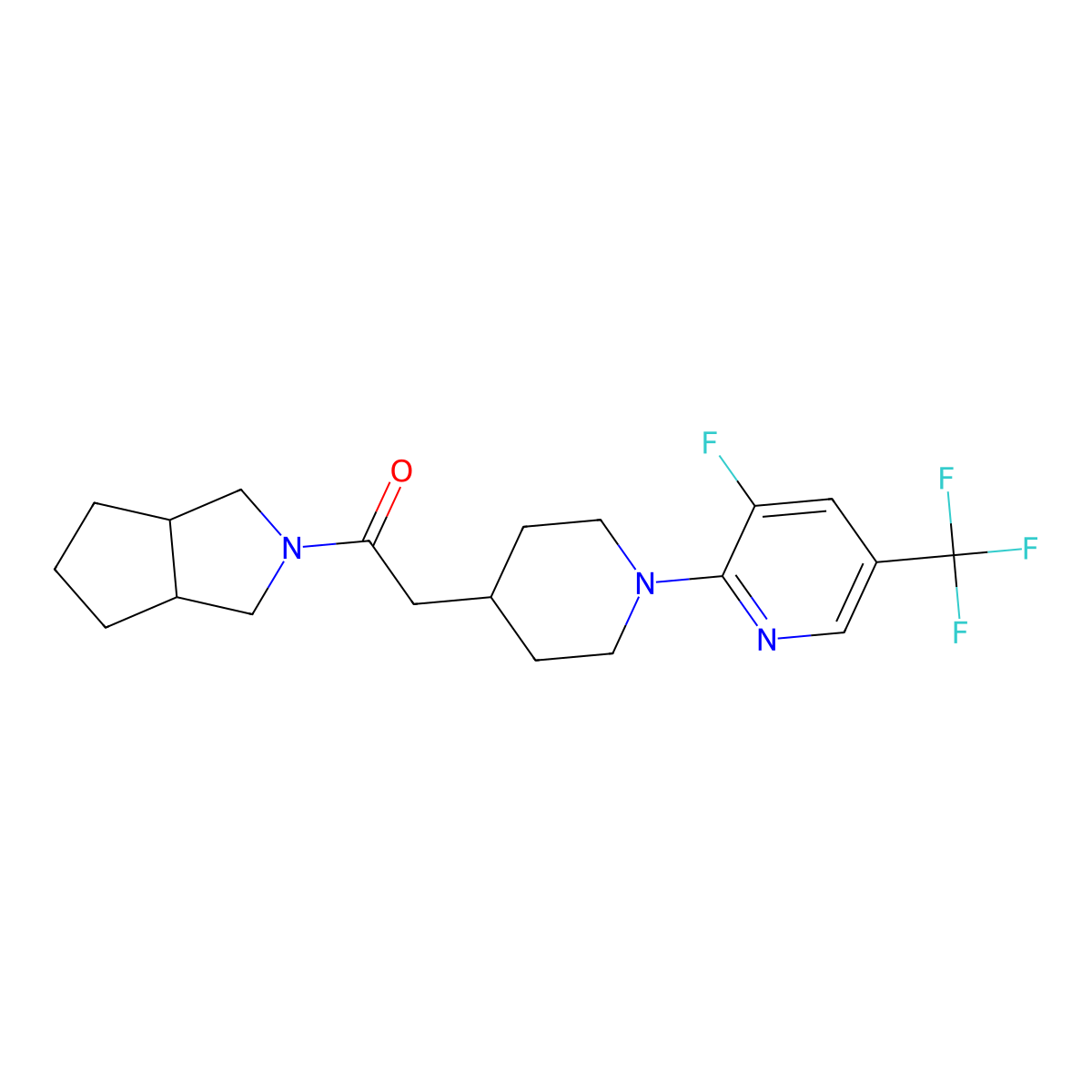2-{1-[3-Fluoro-5-(trifluoromethyl)pyridin-2-yl]piperidin-4-yl}-1-{octahydrocyclopenta[c]pyrrol-2-yl}ethan-1-one molecular structure, CAS 3054538-69-8