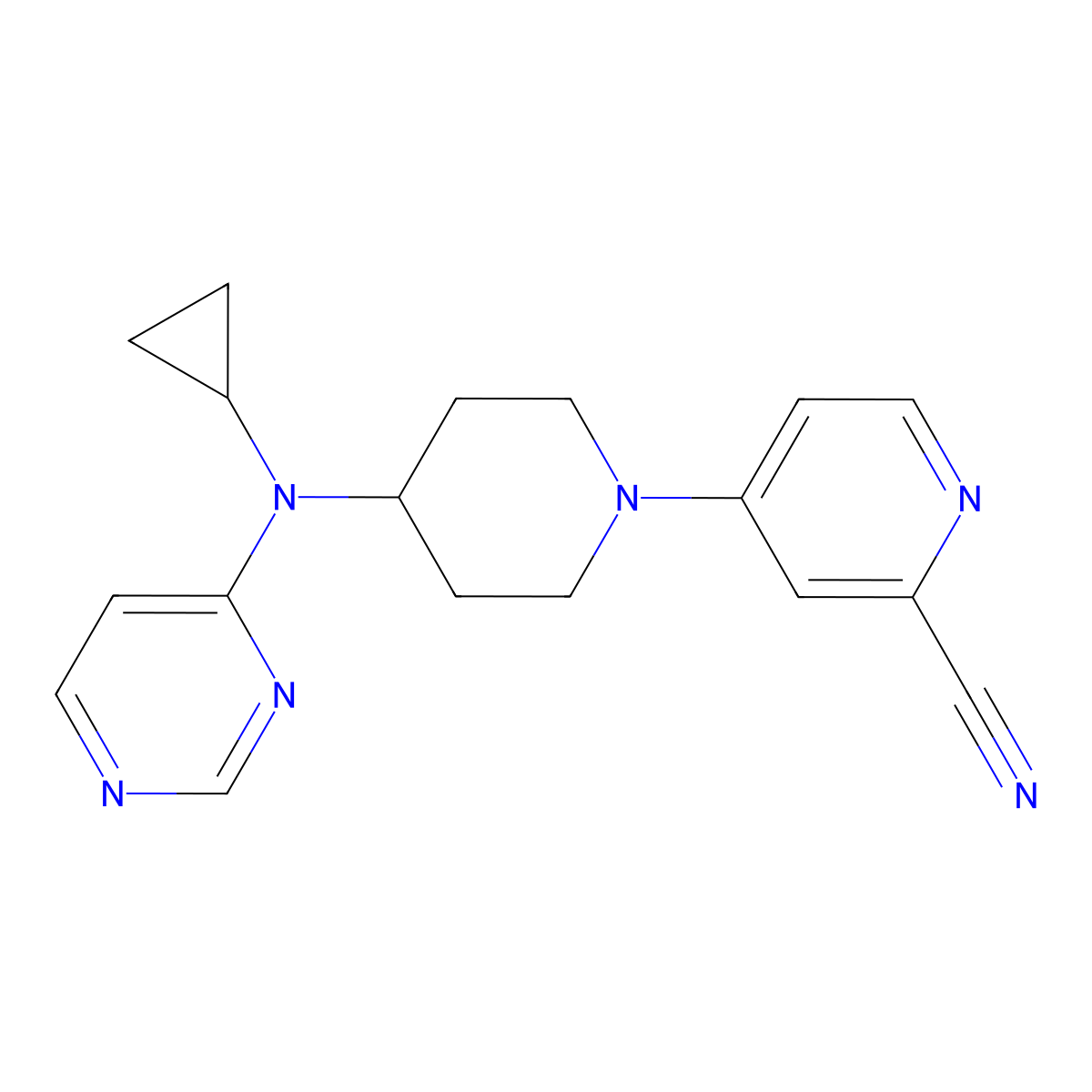 4-{4-[Cyclopropyl(pyrimidin-4-yl)amino]piperidin-1-yl}pyridine-2-carbonitrile molecular structure, CAS 3054538-70-1