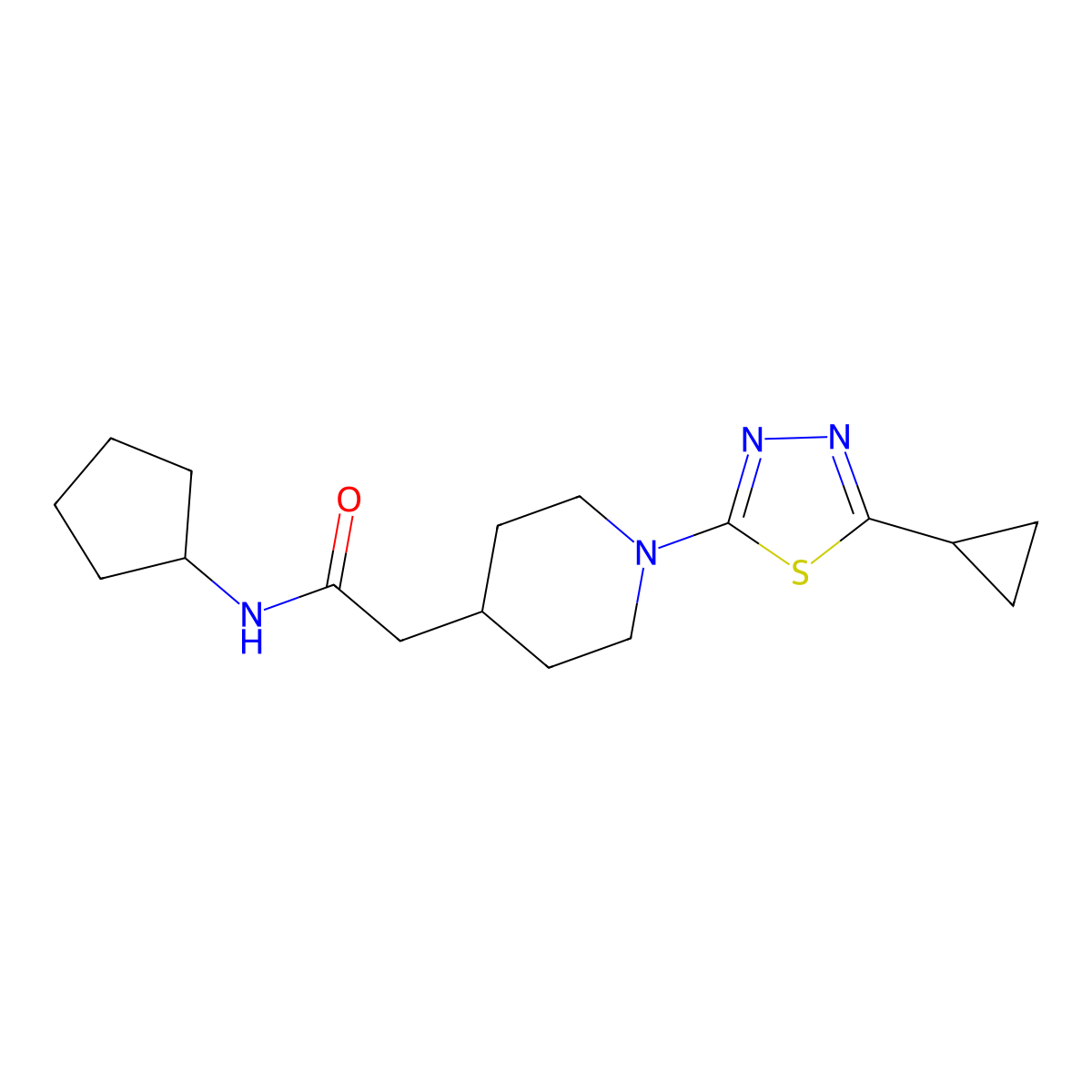 N-cyclopentyl-2-[1-(5-cyclopropyl-1,3,4-thiadiazol-2-yl)piperidin-4-yl]acetamide molecular structure, CAS 3054538-76-7