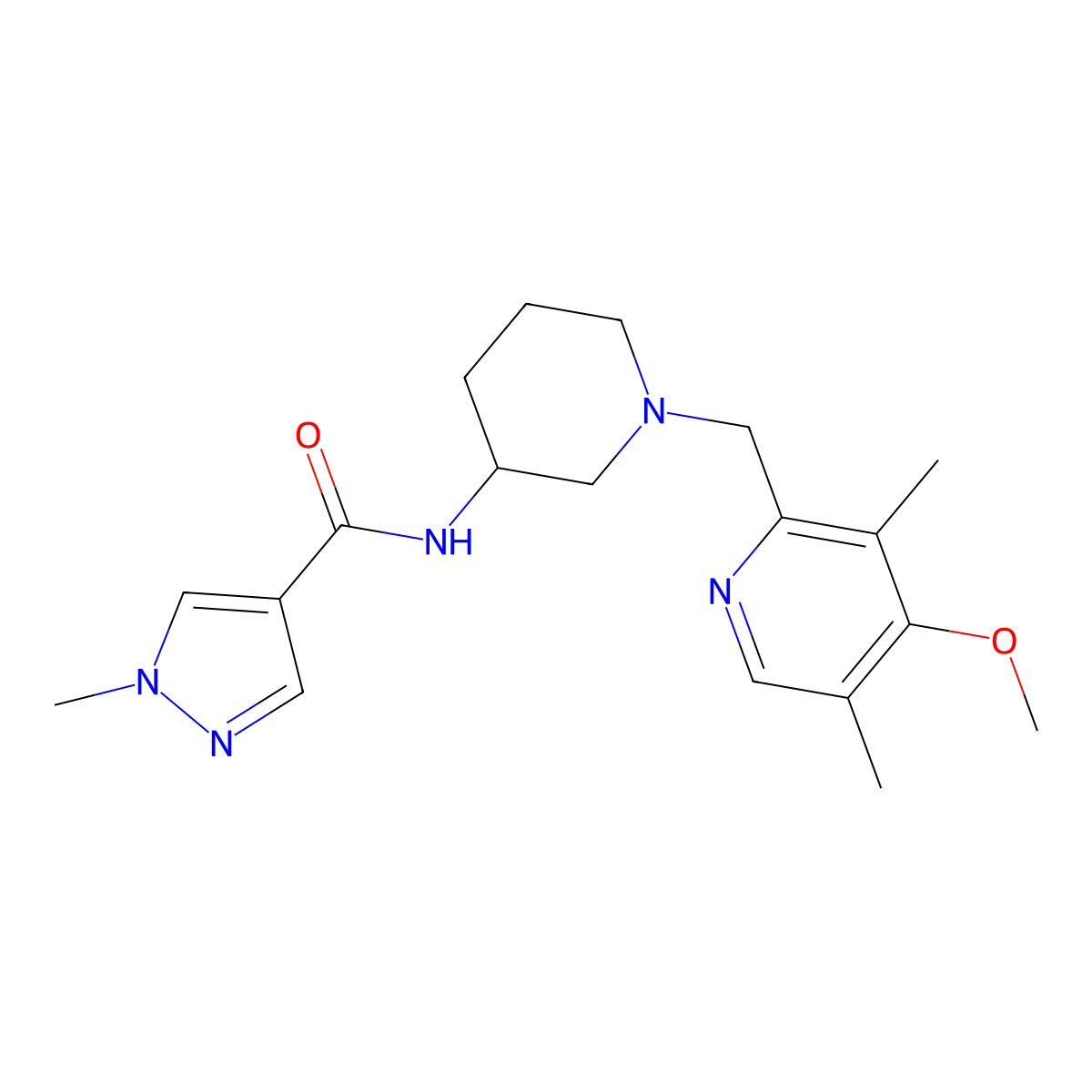 N-{1-[(4-methoxy-3,5-dimethylpyridin-2-yl)methyl]piperidin-3-yl}-1-methyl-1H-pyrazole-4-carboxamide molecular structure, CAS 3054538-77-8