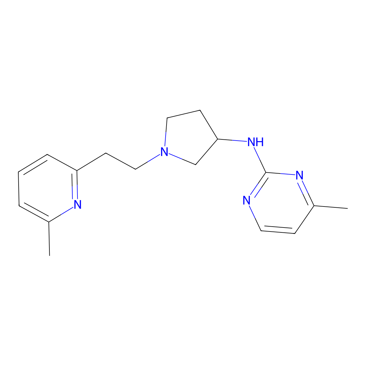 4-methyl-N-{1-[2-(6-methylpyridin-2-yl)ethyl]pyrrolidin-3-yl}pyrimidin-2-amine molecular structure, CAS 3054538-78-9