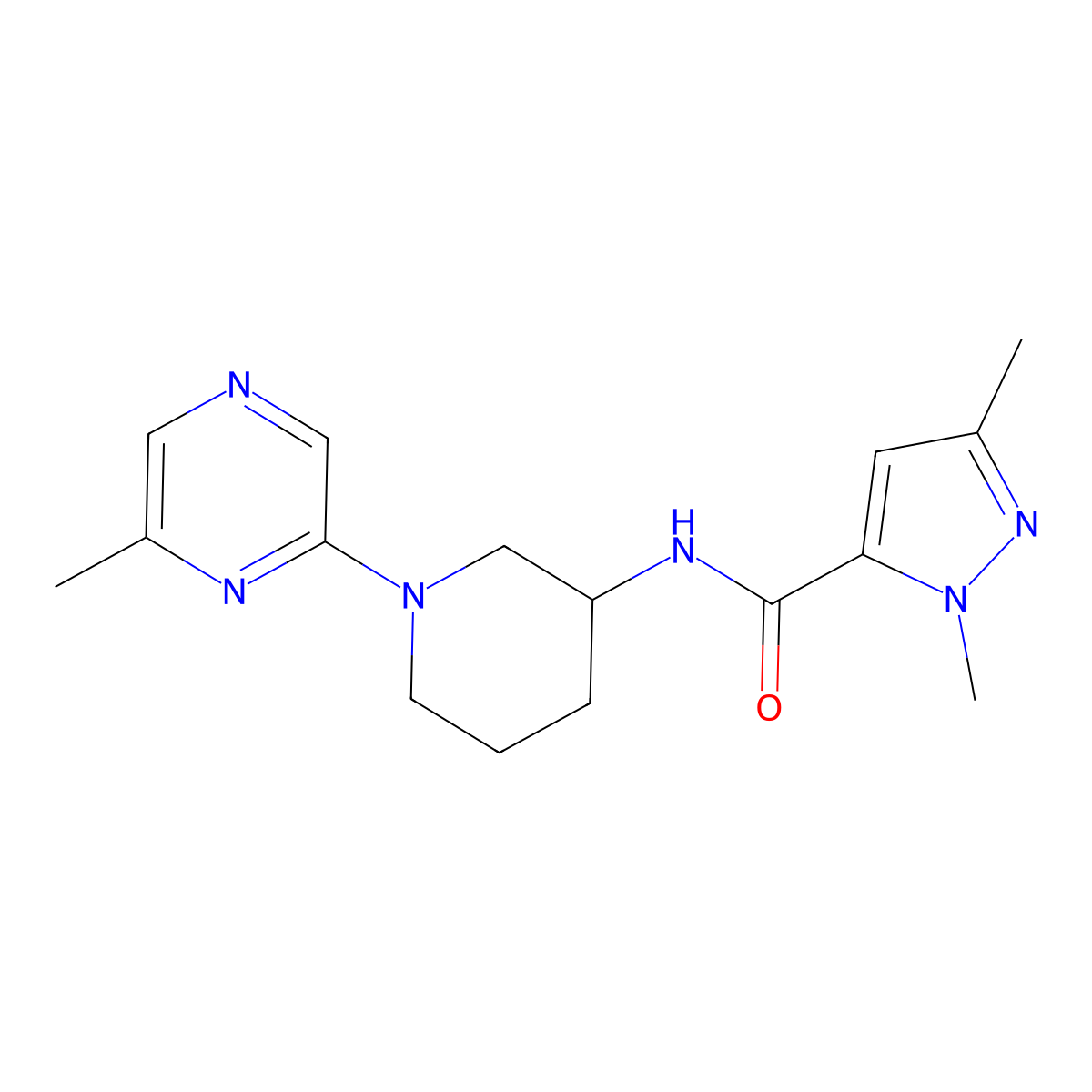 1,3-dimethyl-N-[1-(6-methylpyrazin-2-yl)piperidin-3-yl]-1H-pyrazole-5-carboxamide molecular structure, CAS 3054538-79-0