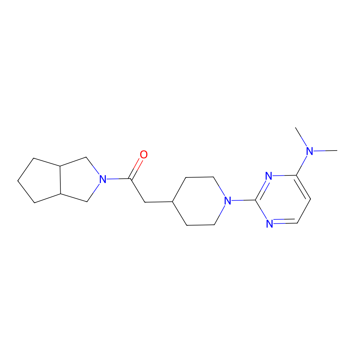 2-{1-[4-(Dimethylamino)pyrimidin-2-yl]piperidin-4-yl}-1-{octahydrocyclopenta[c]pyrrol-2-yl}ethan-1-one molecular structure, CAS 3054538-80-3