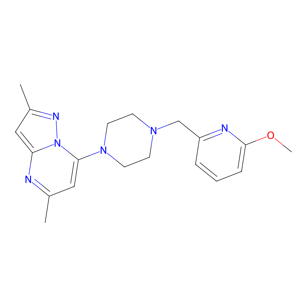 1-{2,5-Dimethylpyrazolo[1,5-a]pyrimidin-7-yl}-4-[(6-methoxypyridin-2-yl)methyl]piperazine molecular structure, CAS 3054538-82-5