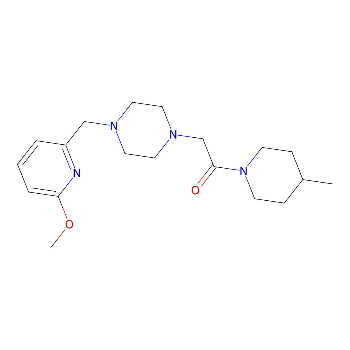 2-{4-[(6-Methoxypyridin-2-yl)methyl]piperazin-1-yl}-1-(4-methylpiperidin-1-yl)ethan-1-one molecular structure, CAS 3054538-83-6