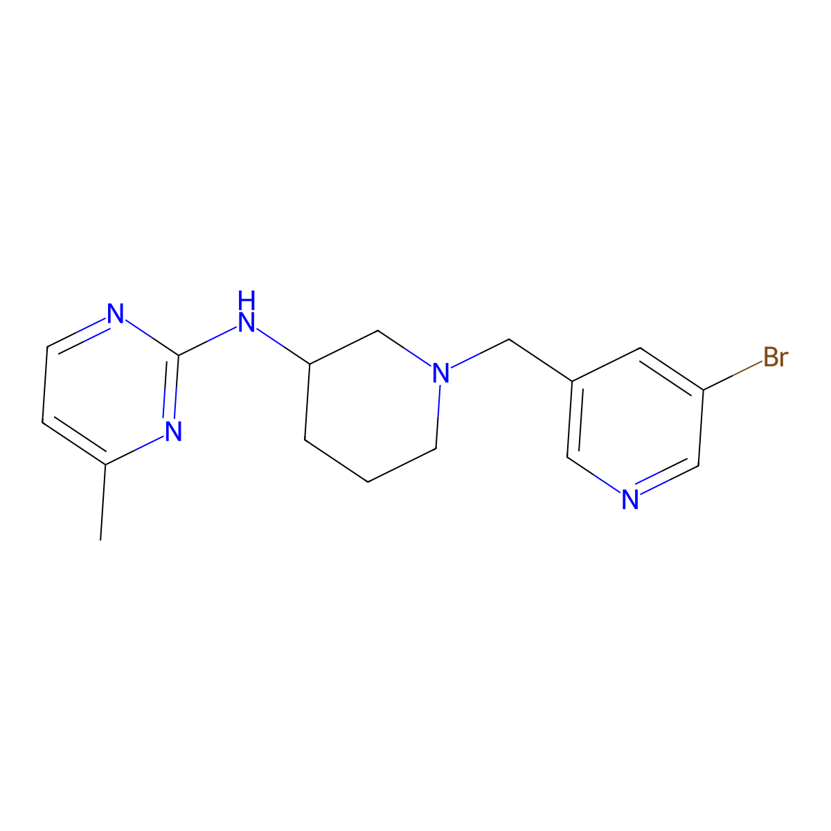 N-{1-[(5-bromopyridin-3-yl)methyl]piperidin-3-yl}-4-methylpyrimidin-2-amine molecular structure, CAS 3054538-84-7