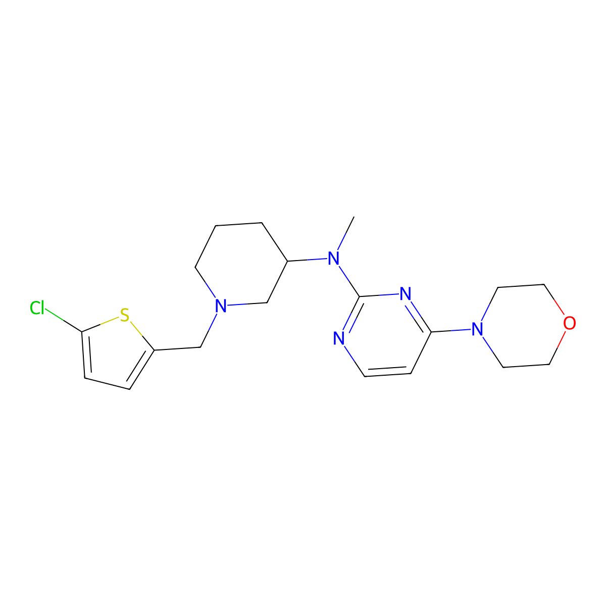 N-{1-[(5-chlorothiophen-2-yl)methyl]piperidin-3-yl}-N-methyl-4-(morpholin-4-yl)pyrimidin-2-amine molecular structure, CAS 3054538-89-2