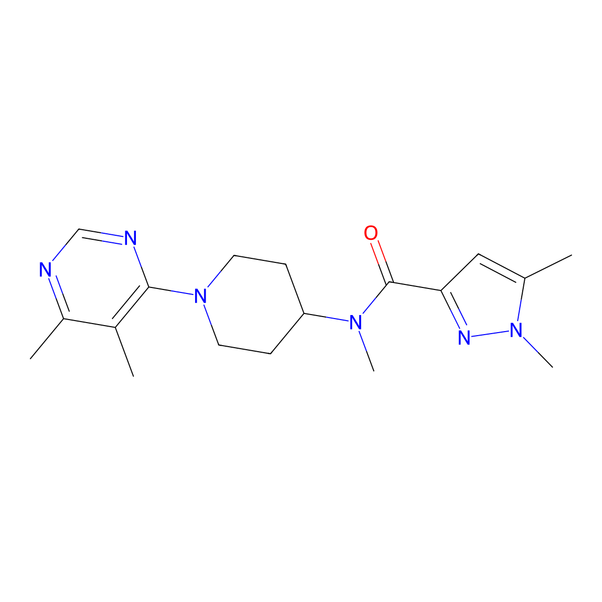 N-[1-(5,6-dimethylpyrimidin-4-yl)piperidin-4-yl]-N,1,5-trimethyl-1H-pyrazole-3-carboxamide molecular structure, CAS 3054538-90-5