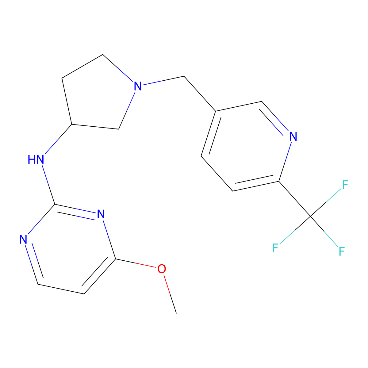 4-methoxy-N-(1-{[6-(trifluoromethyl)pyridin-3-yl]methyl}pyrrolidin-3-yl)pyrimidin-2-amine molecular structure, CAS 3054538-93-8